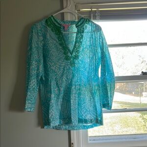 Lilly Pulitzer Green and Blue Patterned Blouse